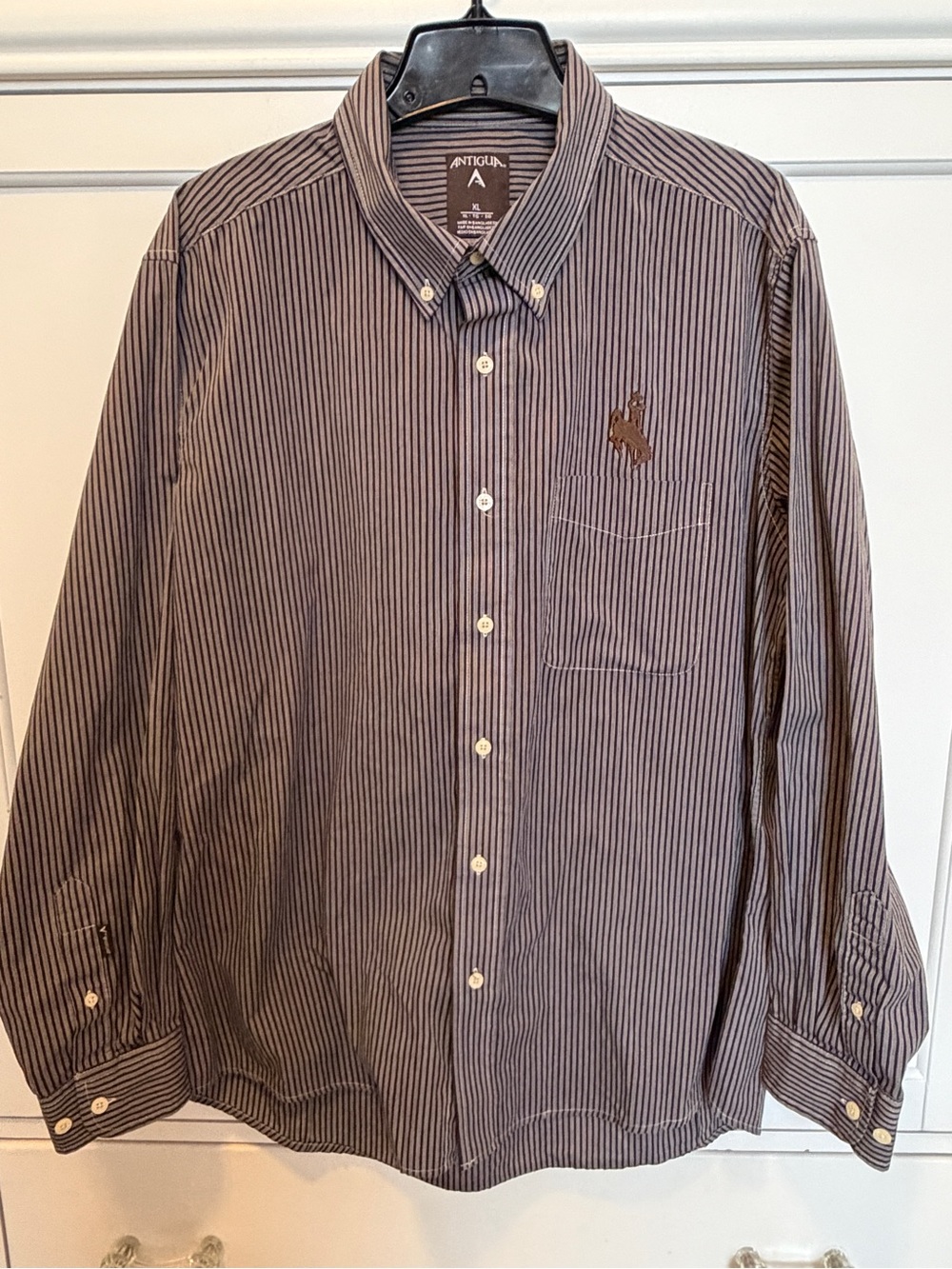Antigua Cowboy Men's Brown & White Striped Button-Down Shirt XL